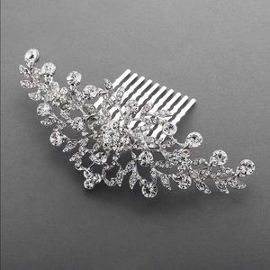 Clear Crystal Petals Silver Bridal Hair Comb Vine